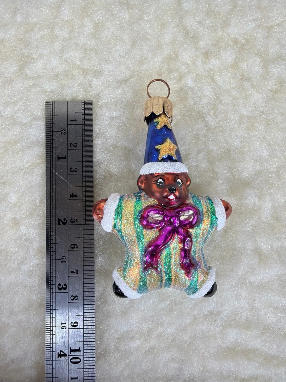 Vintage Christopher Radko Festive Star Bear Gem Ornament in Blue and Pink